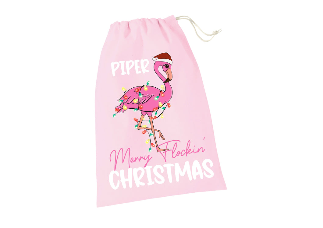 Personalised Christmas Santa Sack -  (your name) - pink flamingo