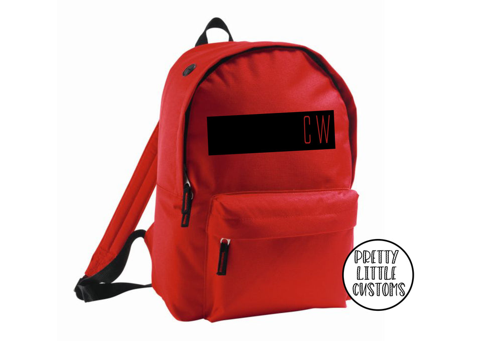 Personalised kids initials, block design rucksack/backpack/school bag - red
