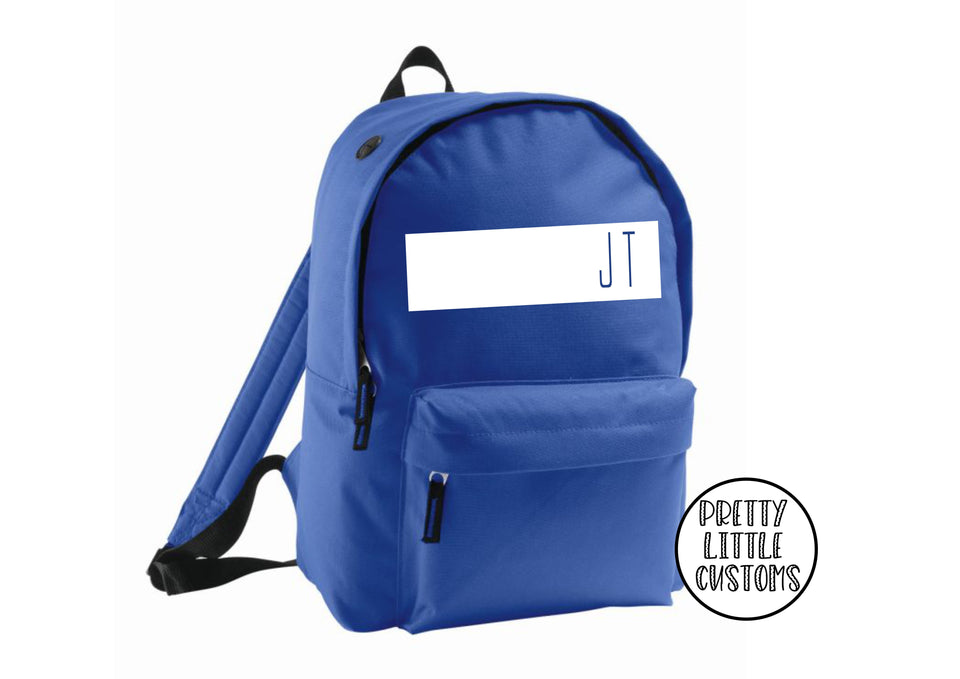 Personalised kids initials, block design rucksack/backpack/school bag - royal blue