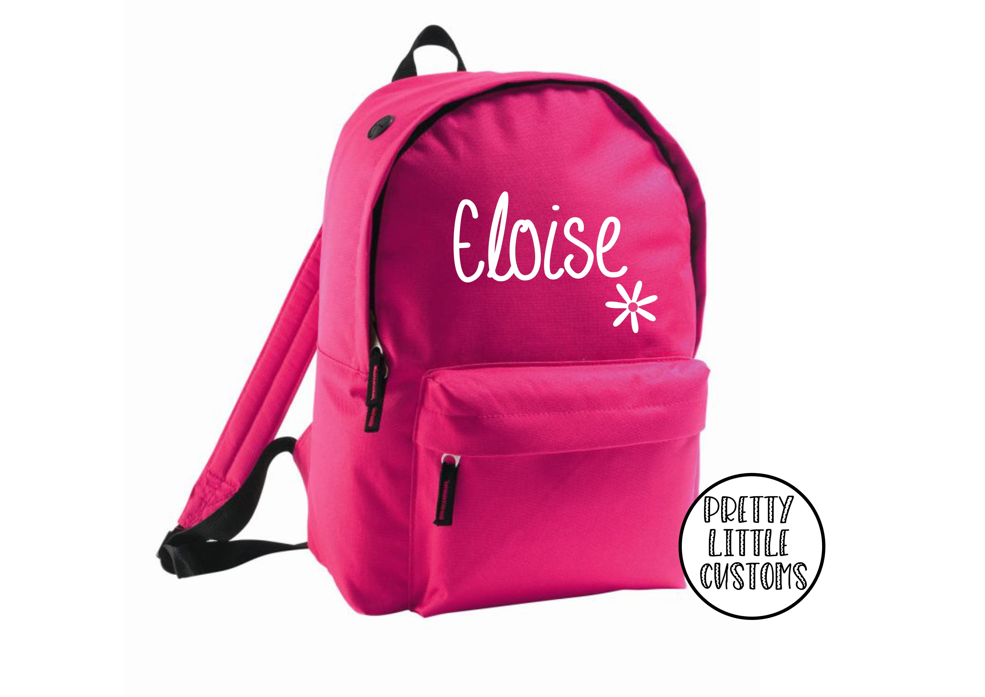 Personalised kids name daisy design rucksack backpack school bag hot pink