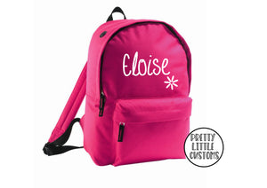 Personalised kids name, daisy design rucksack/backpack/school bag - hot pink