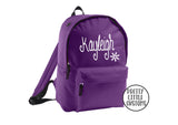 Personalised kids name, daisy design rucksack/backpack/school bag - purple