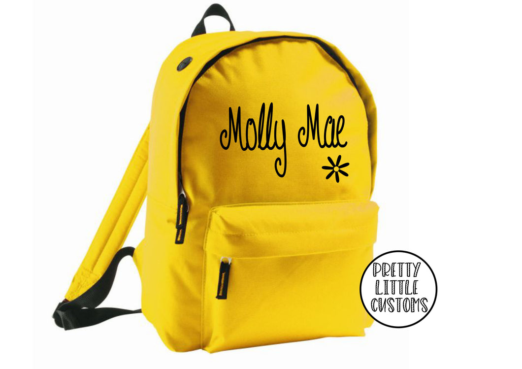 Personalised kids name, daisy design rucksack/backpack/school bag - yellow