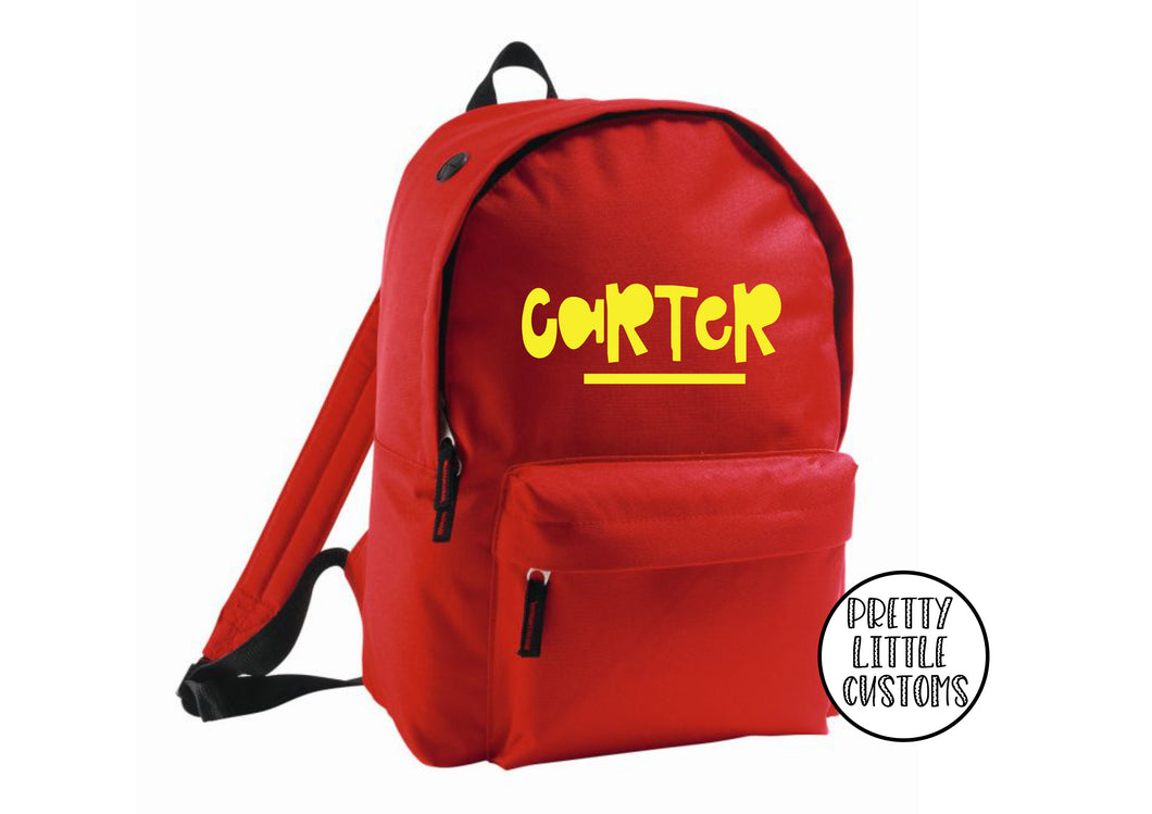 Personalised kids name rucksack/backpack/school bag - red