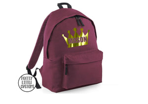 Personalised kids chrome crown name rucksack/backpack/school bag