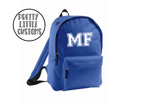 Personalised kids initials rucksack/backpack/school bag - blue