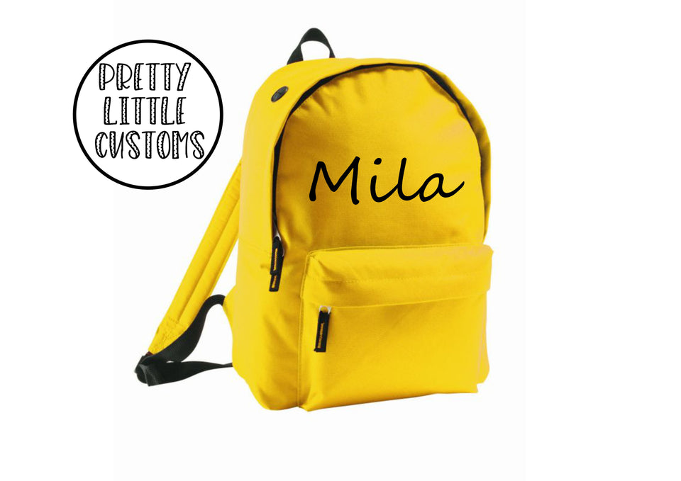 Personalised kids name rucksack/backpack/school bag - yellow