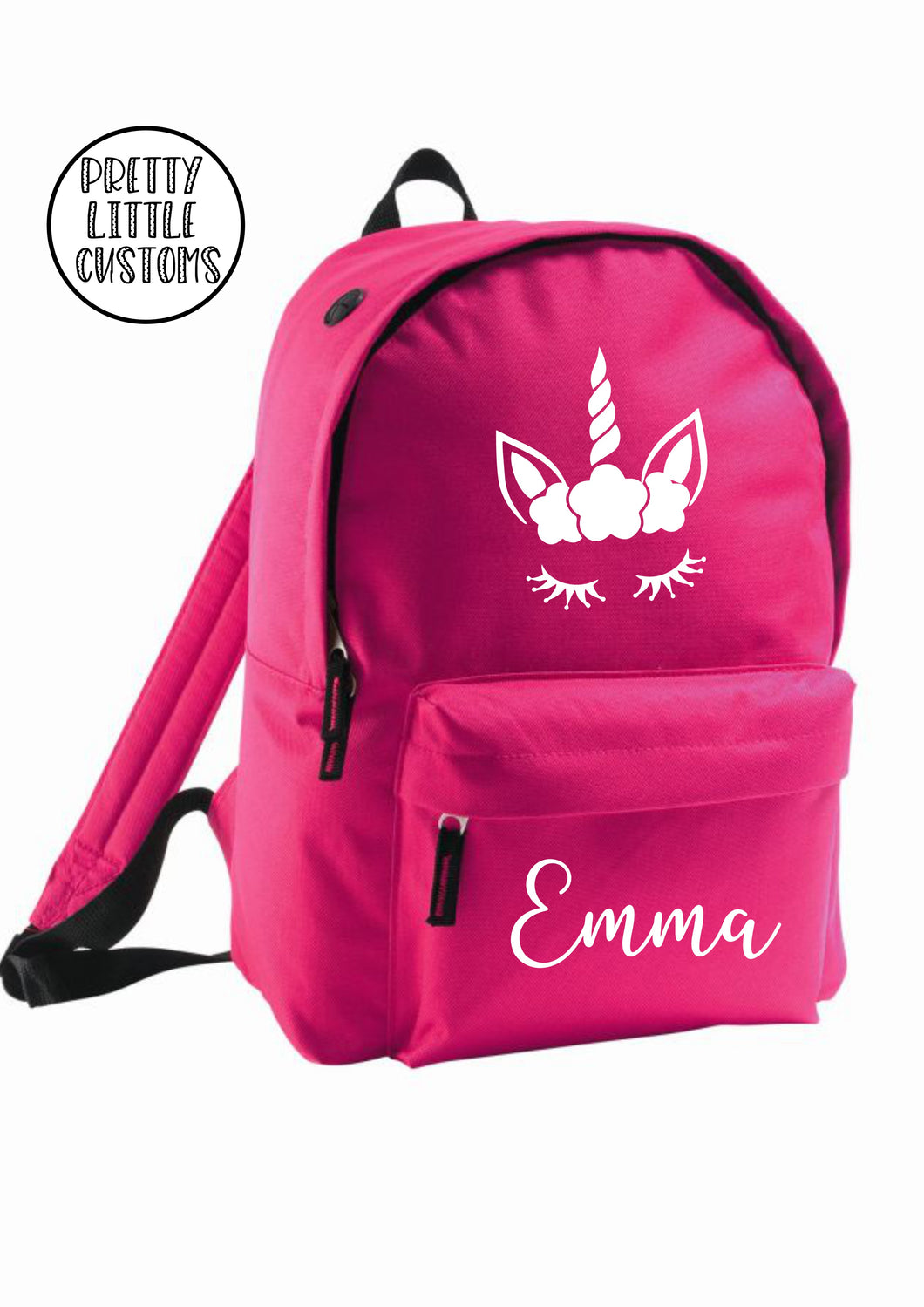 Personalised kids name rucksack/backpack/school bag - unicorn - bright pink