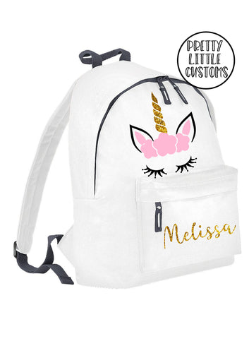 Personalised kids GLITTER unicorn name rucksack/backpack/school bag