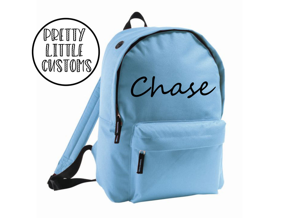 Personalised kids name rucksack/backpack/school bag - blue