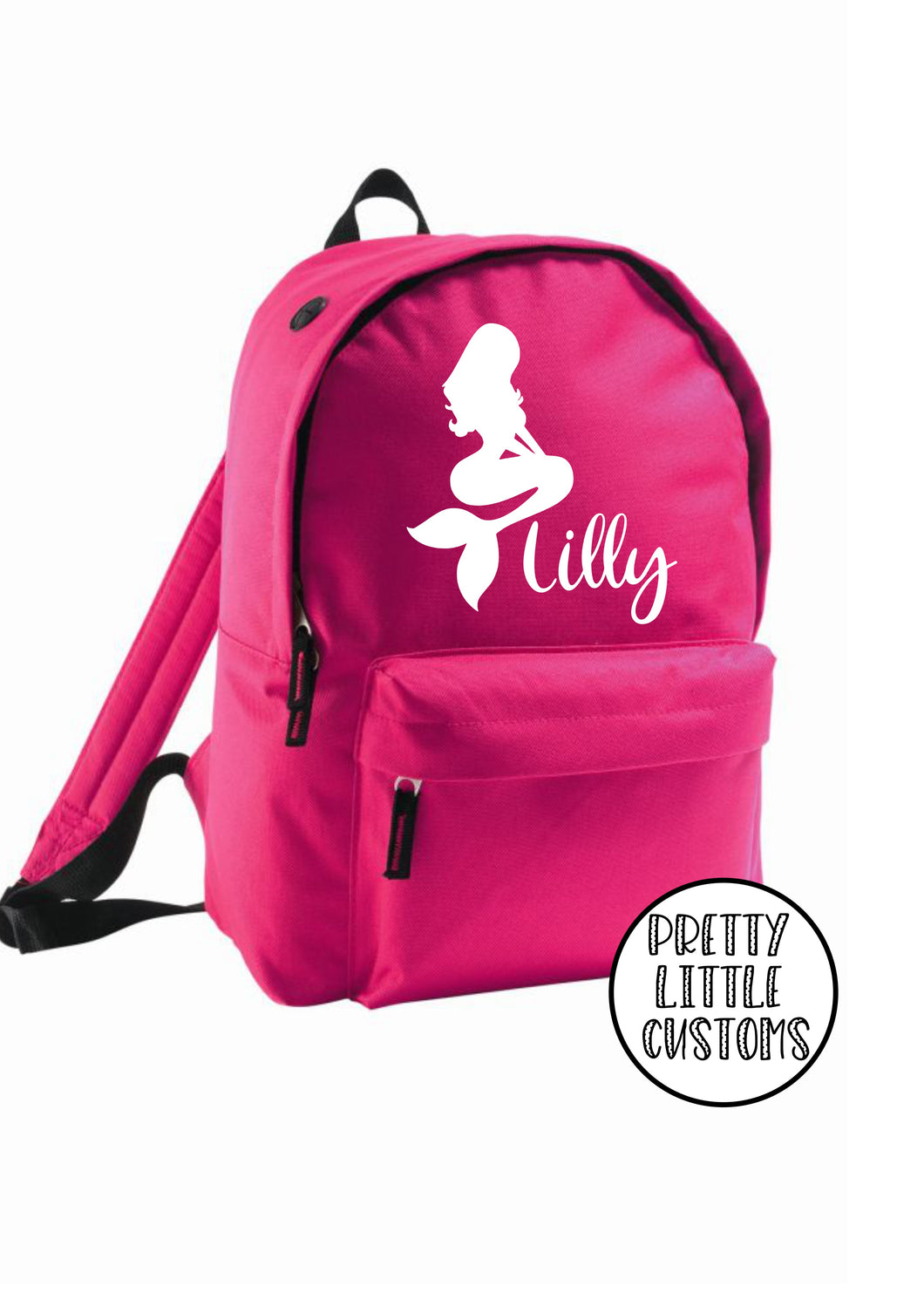 Personalised kids name, mermaid print rucksack/backpack/school bag - pink