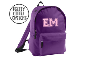 Personalised kids initials rucksack/backpack/school bag - purple