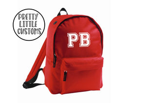 Personalised kids initials rucksack/backpack/school bag - red