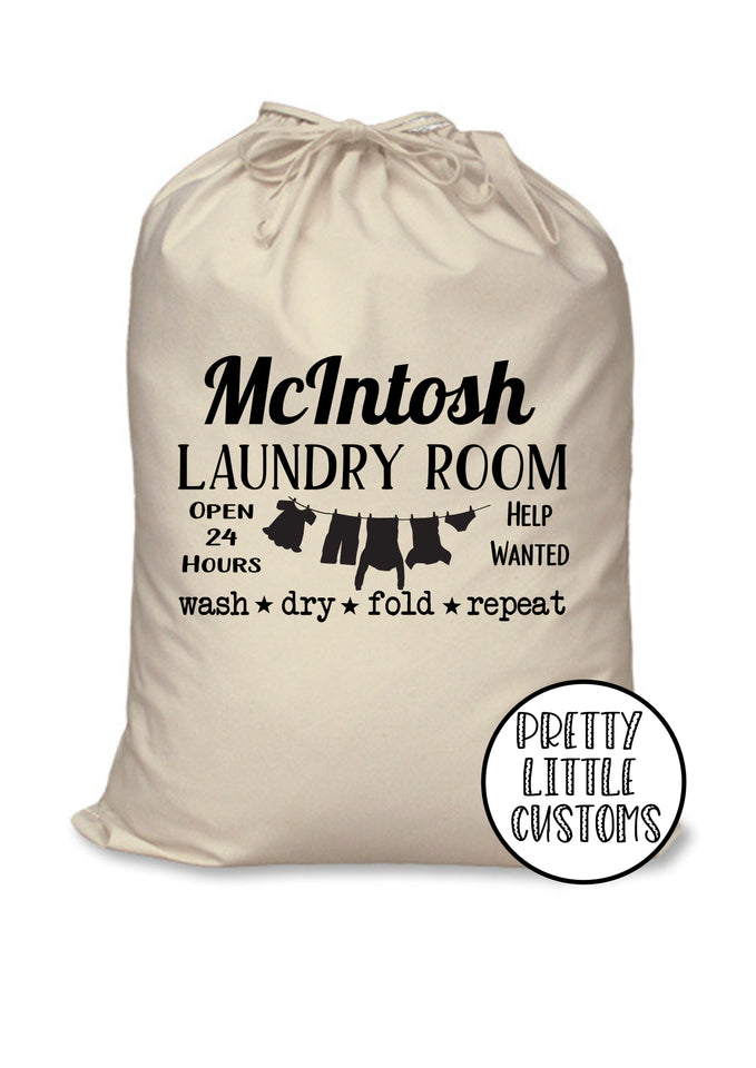Personalised family name Laundry room sack / washing bag