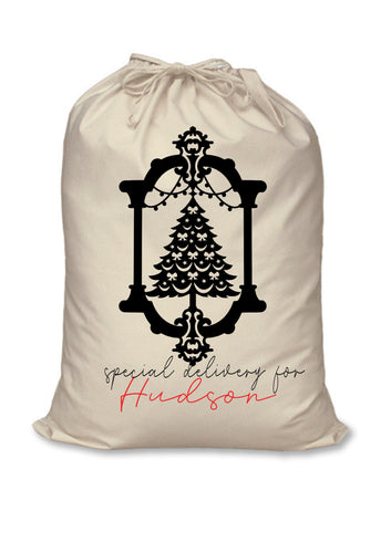 Personalised Christmas Santa Sack -  (your name) vintage style xmas tree, lantern design