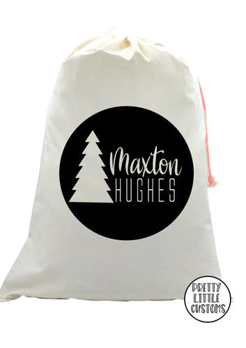 Personalised Christmas Santa Sack -  (your name) - circle, tree print