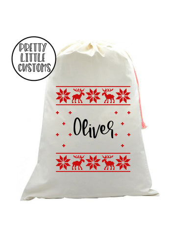 Personalised Christmas Santa Sack - your name - xmas jumper design - reindeer