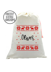 Personalised Christmas Santa Sack - your name - xmas jumper design - reindeer