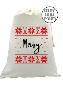 Personalised Christmas Santa Sack - your name - xmas jumper design - snowflake