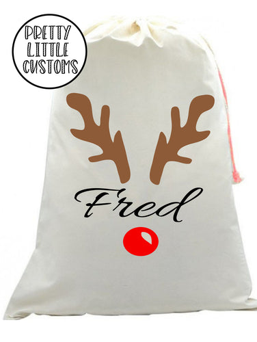 Personalised Christmas Santa Sack -  (your name) -Glitter Reindeer