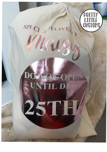 Personalised Christmas Santa Sack- Rose Gold print