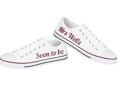 Personalised print ladies glitter print canvas wedding trainers Soon to be Mrs (your name) print - glitter or metallic prints available