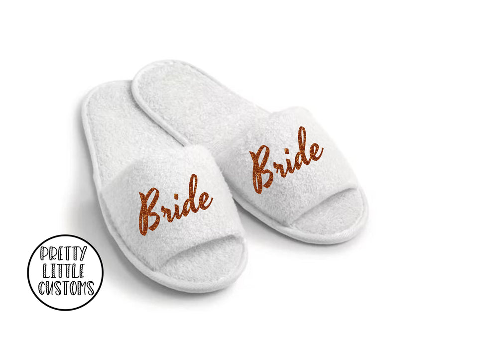 Personalised bridal party glitter print slippers - Bride - Style 2