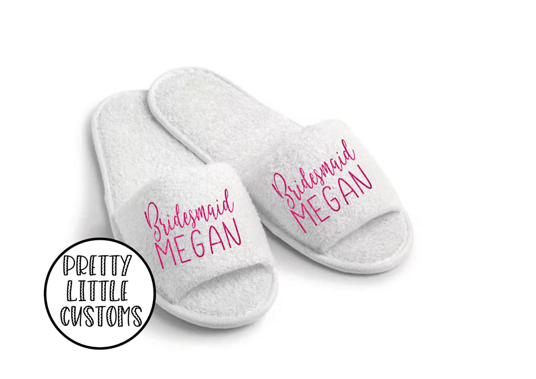 Personalised bridal party glitter print slippers - Bridesmaid