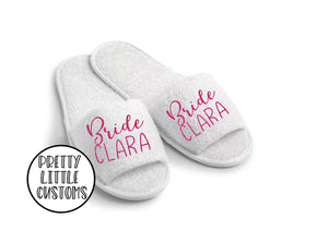 Personalised bridal party glitter print slippers - Bride