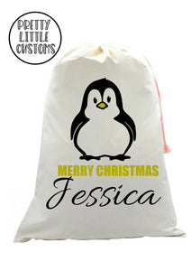 Personalised Christmas Santa Sack- Glitter Penguin