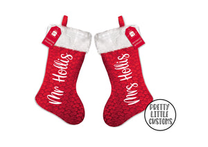 Personalised Christmas Stocking - Couples Set - Mr/Mr, Mr/Mrs, Mrs/Mrs - script print