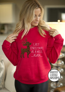 Last Christmas as a Miss AGAIN glitter reindeer print christmas sweater - red