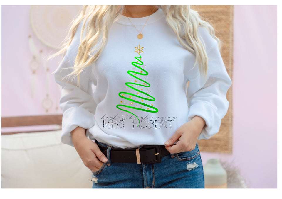 Personalised Last Christmas as Miss  (your surname) print christmas sweater - swirly tree