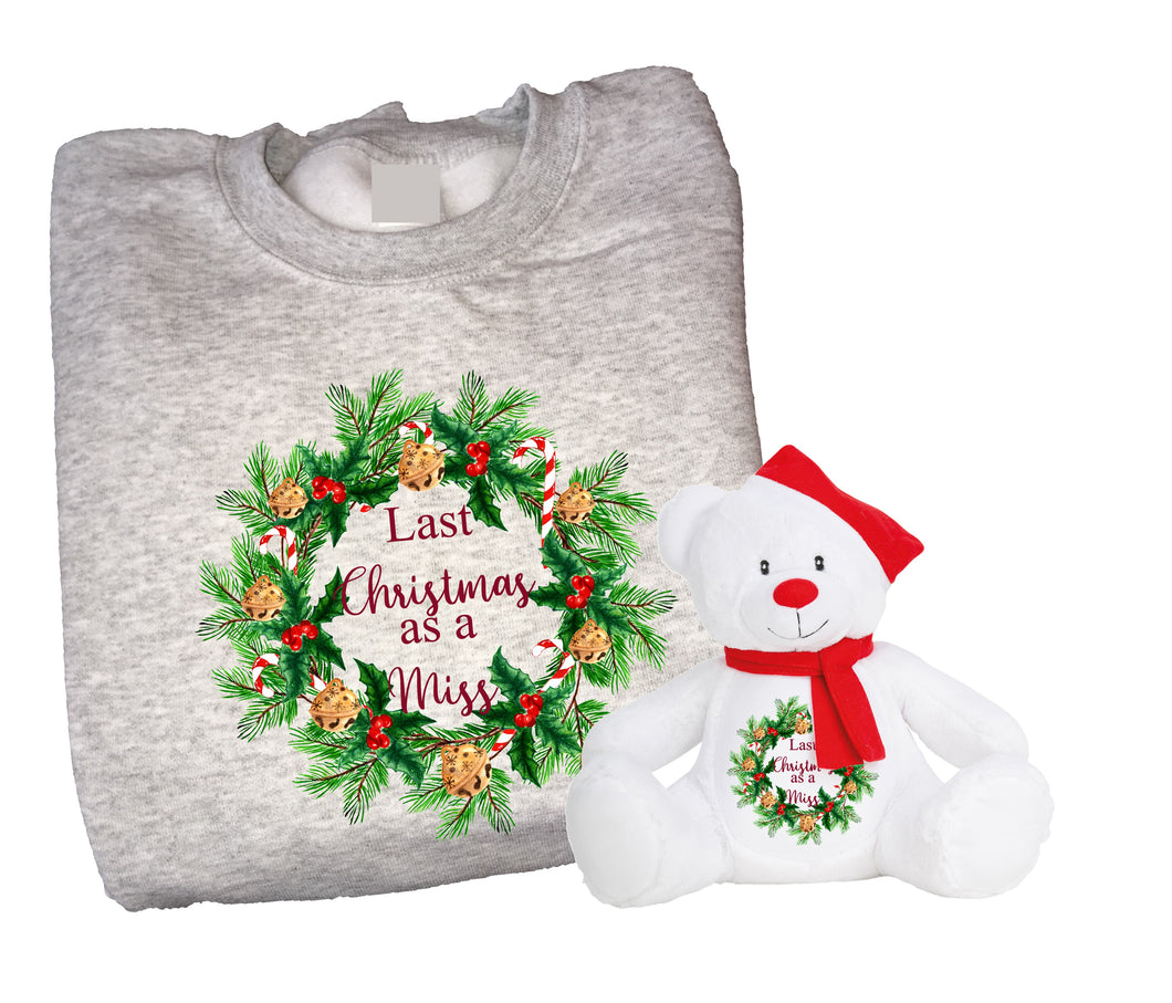 Last Christmas as a Miss Christmas sweater & bear gift set