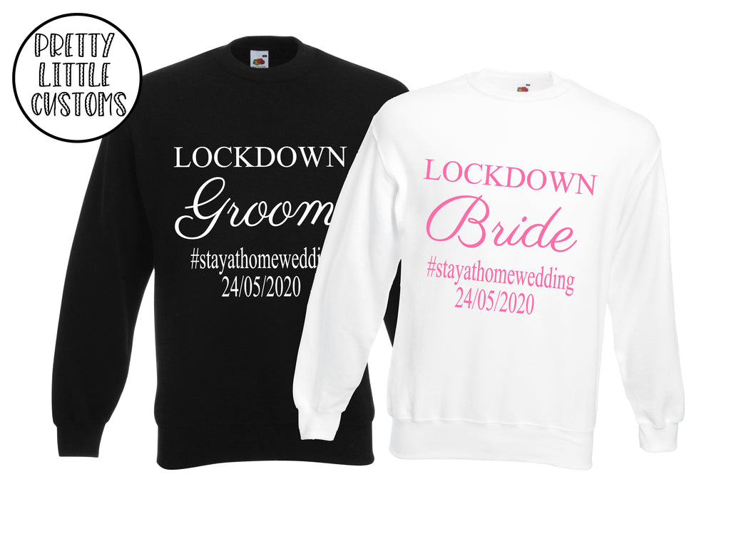Lockdown Bride & Groom #stayathomewedding, personalised with original wedding date print sweater set