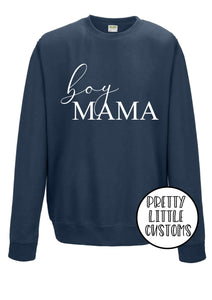 Boy Mama print airforce blue sweater
