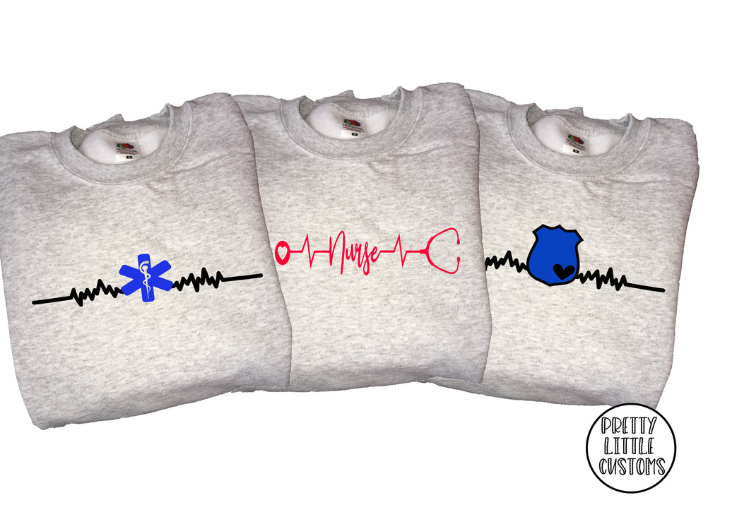 Emergency services heartbeat print sweater - paramedic, nurse or police