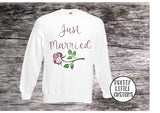 Just Married glitter rose print sweater