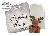 Load image into Gallery viewer, Personalised Last Christmas as a Miss print christmas sweater - your surname