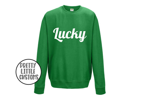 Lucky print kelly green sweater