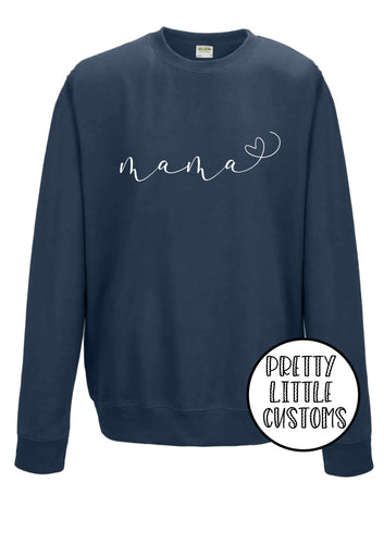 Mama heart print airforce blue sweater