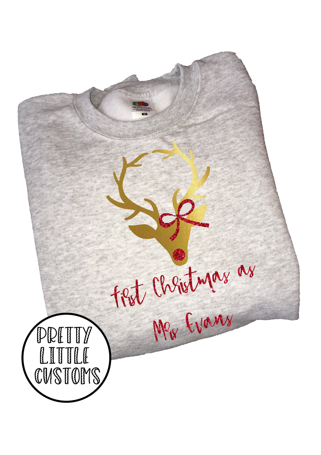 Personalised First Christmas as Mrs (Your Name) glitter print christmas sweater