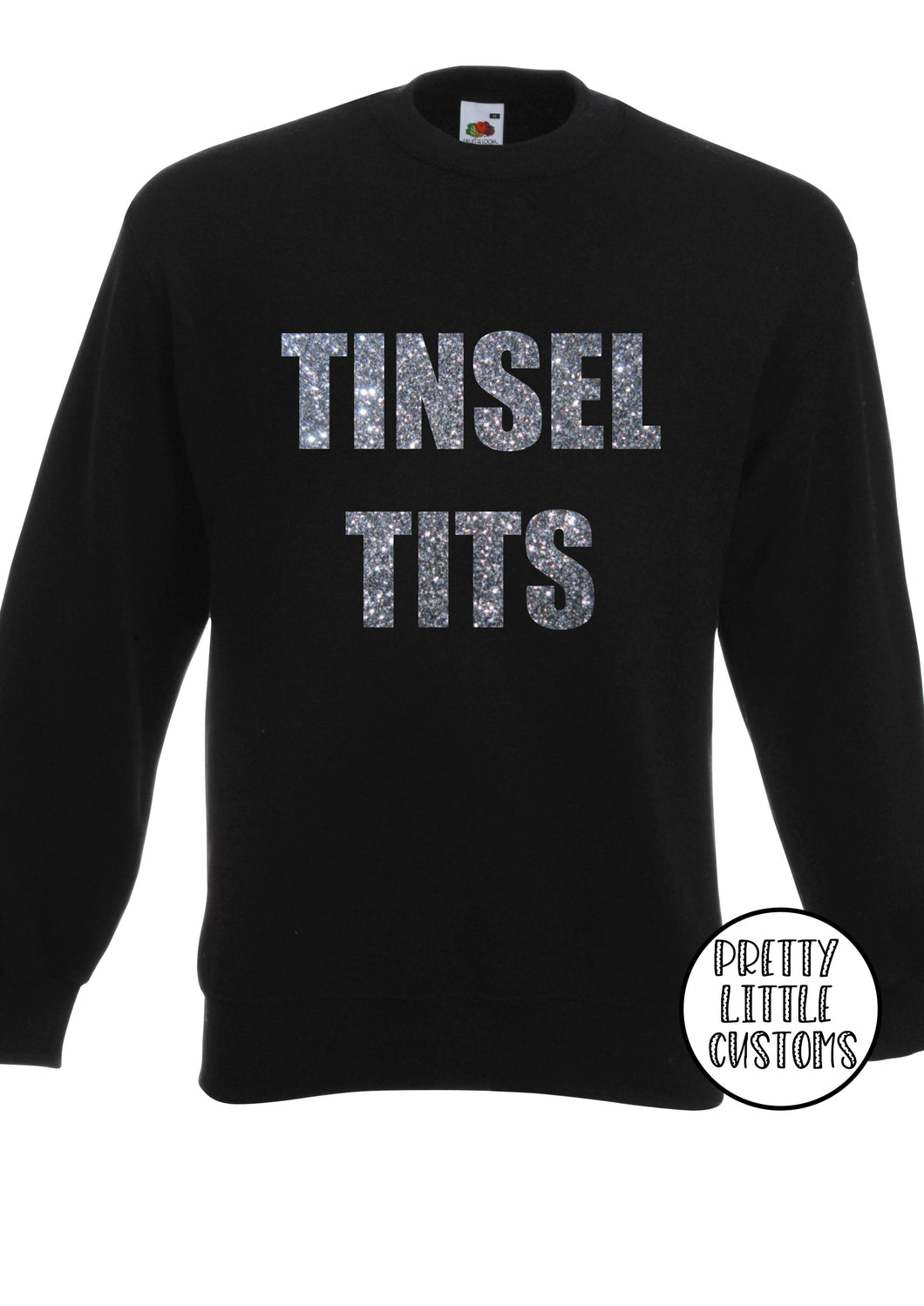 Tinsel T*ts rude, funny GLITTER print christmas sweater