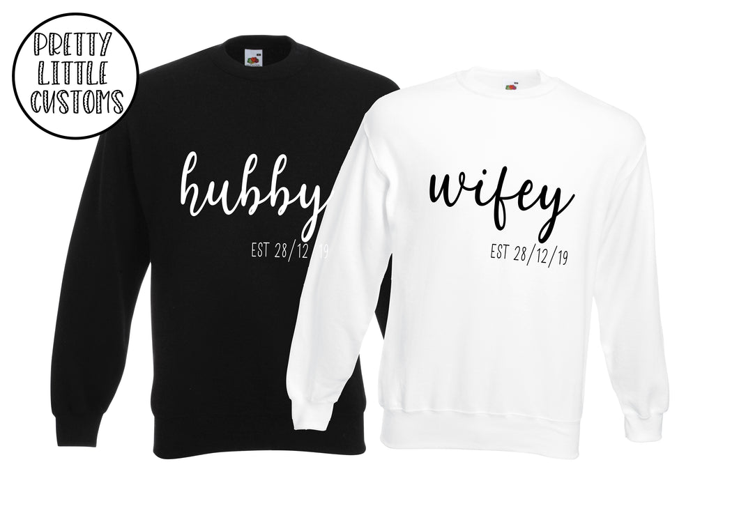 Personalised hubby & wifey (your date) print sweater set