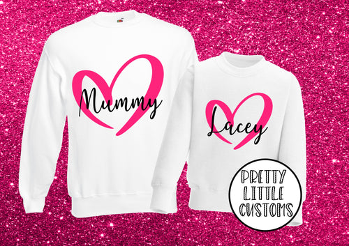 Mummy, Kids Name Heart Print Mother's Day Sweater Set