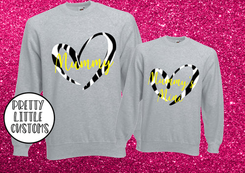 Mummy, Mummy's Mini Heart Print Mother's Day Sweater Set - zebra print