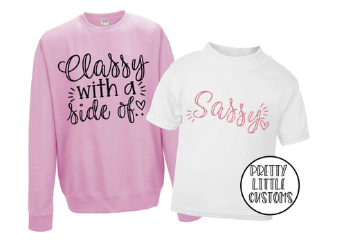 Classy with a side of sassy glitter print sweater & t-shirt set - mother & daughter