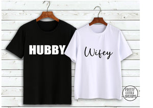 Hubby & Wifey print couple tee set