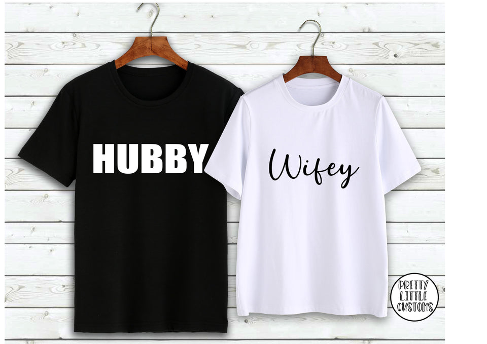 Hubby & Wifey print couple tee set