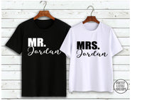 Personalised, Mr & Mrs, Your Surname couple tee set